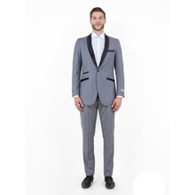 Load image into Gallery viewer, Gray / Black Solid with Black Shawl Collar Trim 2-PC Slim Fit Suits
