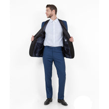 Load image into Gallery viewer, Blue / Black Solid with Black Shawl Collar Trim 2-PC Slim Fit Suits
