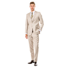 Load image into Gallery viewer, Tan Men's Slim-Fit 3-Piece Sharkskin Suit
