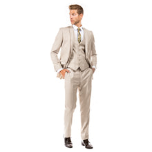 Load image into Gallery viewer, Tan Men's Slim-Fit 3-Piece Sharkskin Suit
