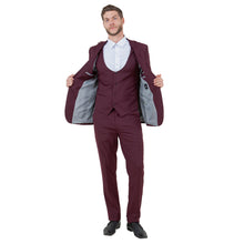 Load image into Gallery viewer, Burgundy Men's Ultra Slim-Fit 3pc Suit w/ Expandable Waistband
