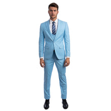 Load image into Gallery viewer, Sky Blue Men's Ultra Slim-Fit 3pc Suit w/ Expandable Waistband
