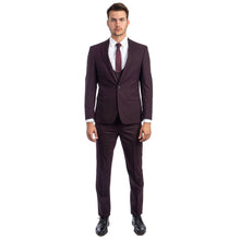 Load image into Gallery viewer, Burgundy Men's Ultra Slim-Fit 3-Piece Glen Check Suit

