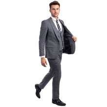 Load image into Gallery viewer, Grey Men's Ultra Slim-Fit 3-Piece Glen Check Suit
