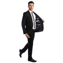 Load image into Gallery viewer, Navy Blue Men's Hybrid-Fit 3pc Paisley Suit w/ Wide Black Shawl Collar
