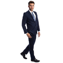 Load image into Gallery viewer, Navy Blue Men's Hybrid-Fit 3pc Paisley Suit w/ Wide Black Shawl Collar
