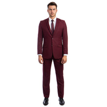 Load image into Gallery viewer, Burgundy Men's Hybrid-Fit 3pc Paisley Suit w/ Wide Black Shawl Collar
