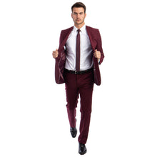 Load image into Gallery viewer, Burgundy Men's Hybrid-Fit 3pc Paisley Suit w/ Wide Black Shawl Collar
