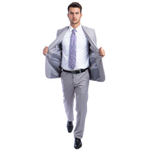 Load image into Gallery viewer, Light Grey Men's Hybrid-Fit 3pc Paisley Suit w/ Wide Black Shawl Collar
