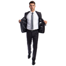 Load image into Gallery viewer, Charcoal Grey Men's Hybrid-Fit 3pc Paisley Suit w/ Wide Black Shawl Collar
