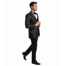 Load image into Gallery viewer, Black Men's Hybrid-Fit 3pc Paisley Suit w/ Wide Black Shawl Collar
