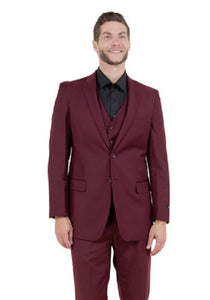 Mens Modern Fit Suit 3 Piece Burgundy M302-15