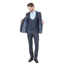 Load image into Gallery viewer, Men's Skinny-Fit Glen Plaid 3pc Suit Set w/ U-Neck Vest
