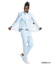 Load image into Gallery viewer, Sky Blue Suit with U-Shaped Shawl Collared Vest
