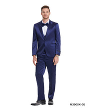 Load image into Gallery viewer, Blue Solid Shiny U-Shape Vest Mens-suit

