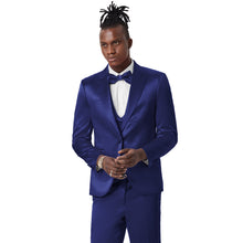Load image into Gallery viewer, Blue Solid Shiny U-Shape Vest Mens-suit
