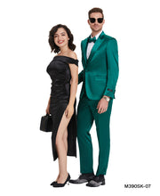 Load image into Gallery viewer, Green Solid Shiny U-Shape Vest Mens-suit
