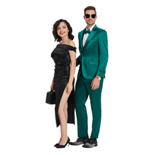 Load image into Gallery viewer, Green Solid Shiny U-Shape Vest Mens-suit
