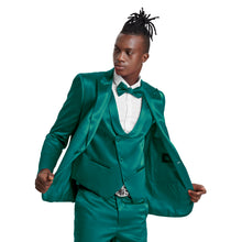 Load image into Gallery viewer, Green Solid Shiny U-Shape Vest Mens-suit

