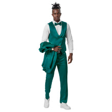Load image into Gallery viewer, Green Solid Shiny U-Shape Vest Mens-suit
