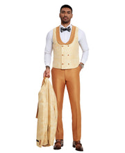 Load image into Gallery viewer, 3 PC Pattern Shawl Lapel Double Breasted Vest Suit

