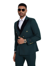 Load image into Gallery viewer, 2 PC Solid Satin Peak Lapel Double Breasted Suit
