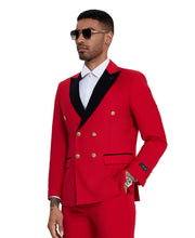 Load image into Gallery viewer, 2 PC Solid Satin Peak Lapel Double Breasted Suit
