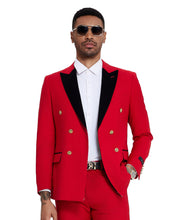 Load image into Gallery viewer, 2 PC Solid Satin Peak Lapel Double Breasted Suit
