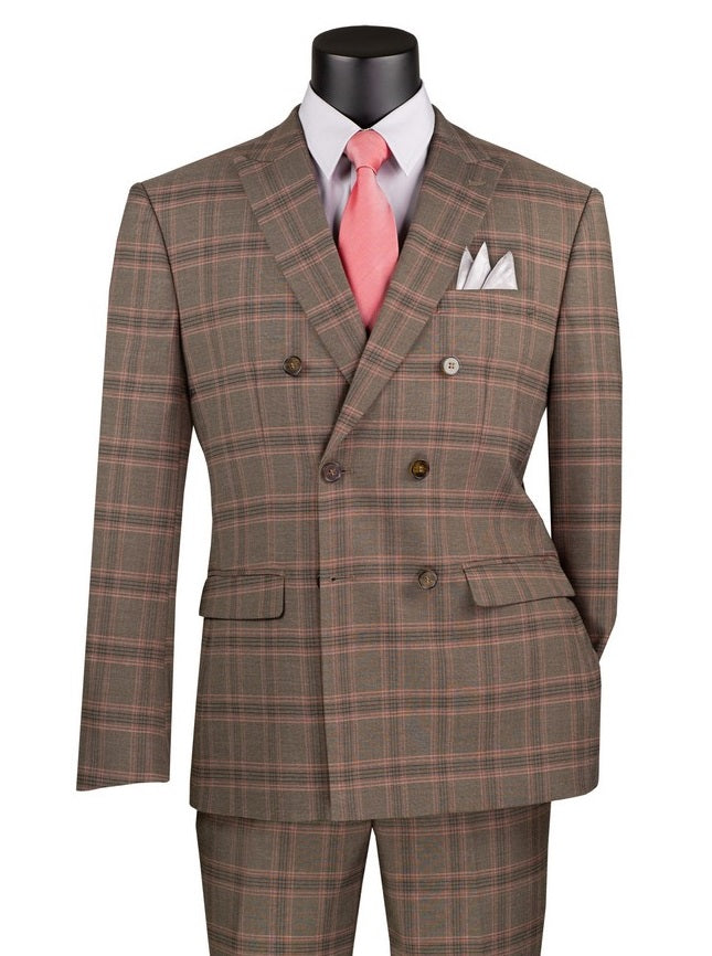 Men's Modern Fit Brown Plaid Double Breasted Suit Tailored MDW-2