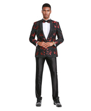 Load image into Gallery viewer, Men's Floral Slim-Fit Blazer w/ Satin Shawl Collar
