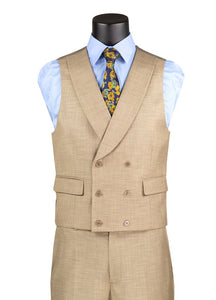 Modern Fit Summer Suit Putty Brown 3 Piece Lapel Vest MV2K-2