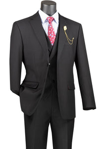 3 Piece Modern Fit Suit for Men Black Vinci MV2TR