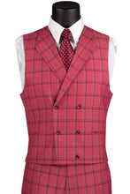 Load image into Gallery viewer, Men&#39;s Raspberry Red Plaid 3 Piece Suit with Vest Vinci MV2W-4
