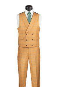 Men's Orange Plaid 1920s 3 Piece Suit with Vest Modern Fit MV2W-3