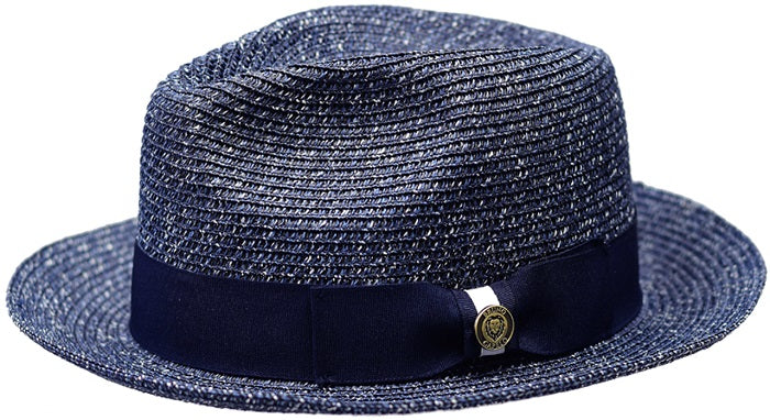 Bruno Capelo Mens Summer Straw Fedora Hat Navy Tweed PI-860