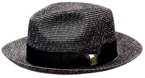 Bruno Capelo Mens Summer Straw Fedora Hat Black Tweed PI-861