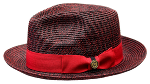 Bruno Capelo Mens Summer Straw Fedora Hat Black Red Tweed PI-862