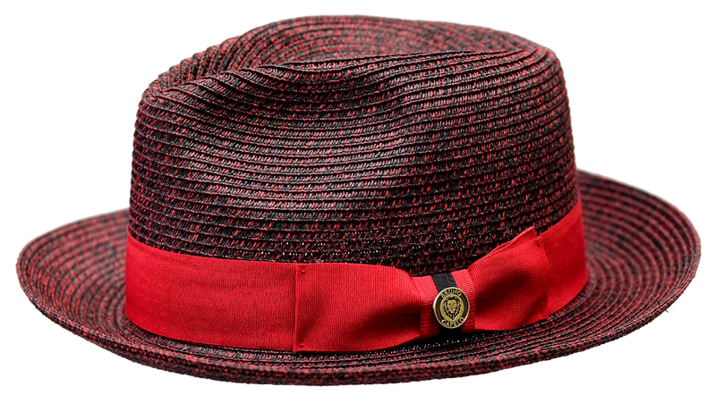Bruno Capelo Mens Summer Straw Fedora Hat Black Red Tweed PI-862