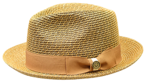 Bruno Capelo Mens Summer Straw Fedora Hat Cognac Ivory Tweed PI-863
