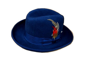 Capas Men's Royal Blue Godfather Hat 100% Wool Felt Homburg
