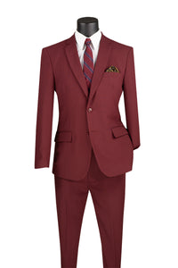 Slim Fitted Suit Men's Burgundy Solid Color Single Breasted S-2PP