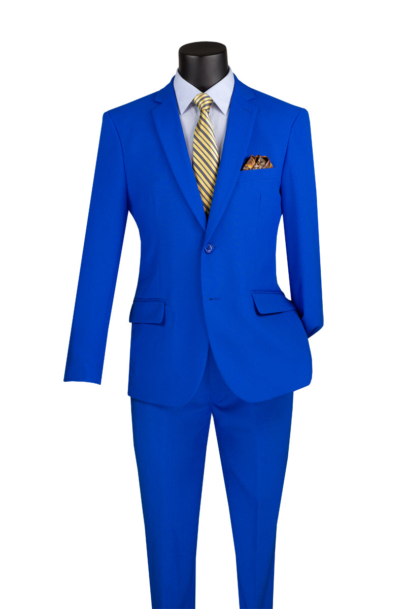 Slim Fitted Suit Men's Royal Blue Solid Color Single Breasted S-2PP