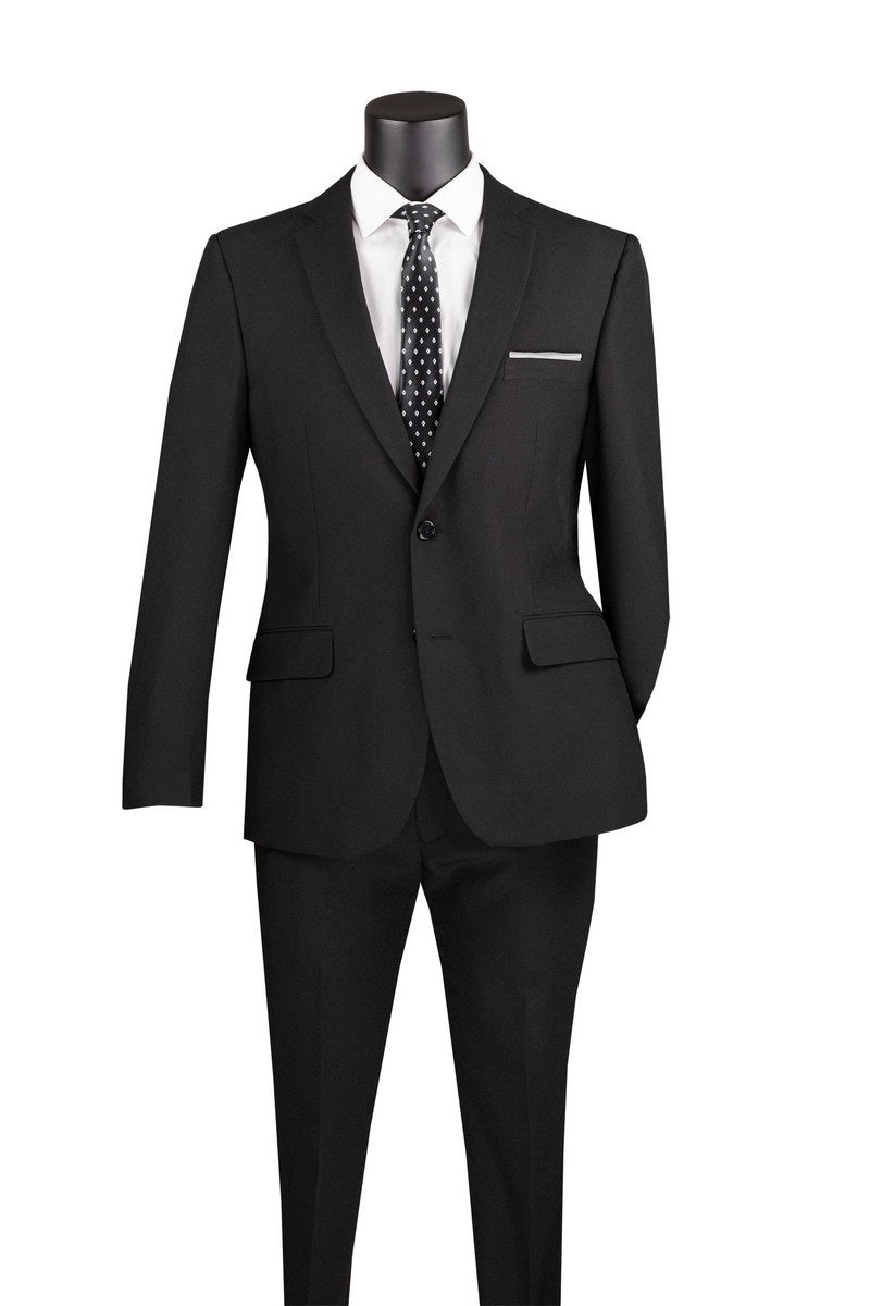 Slim Fitted Suit Men's Black Solid Color Single Breasted S-2PP