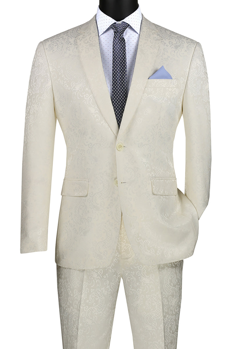 Men's Slim Fit Ivory Paisley Fancy Prom Suit S2F-1
