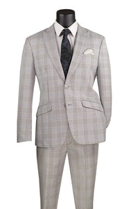 Men's Gray Plaid Slim Fit Suit Peak Lapels 2 Piece S2RW-1