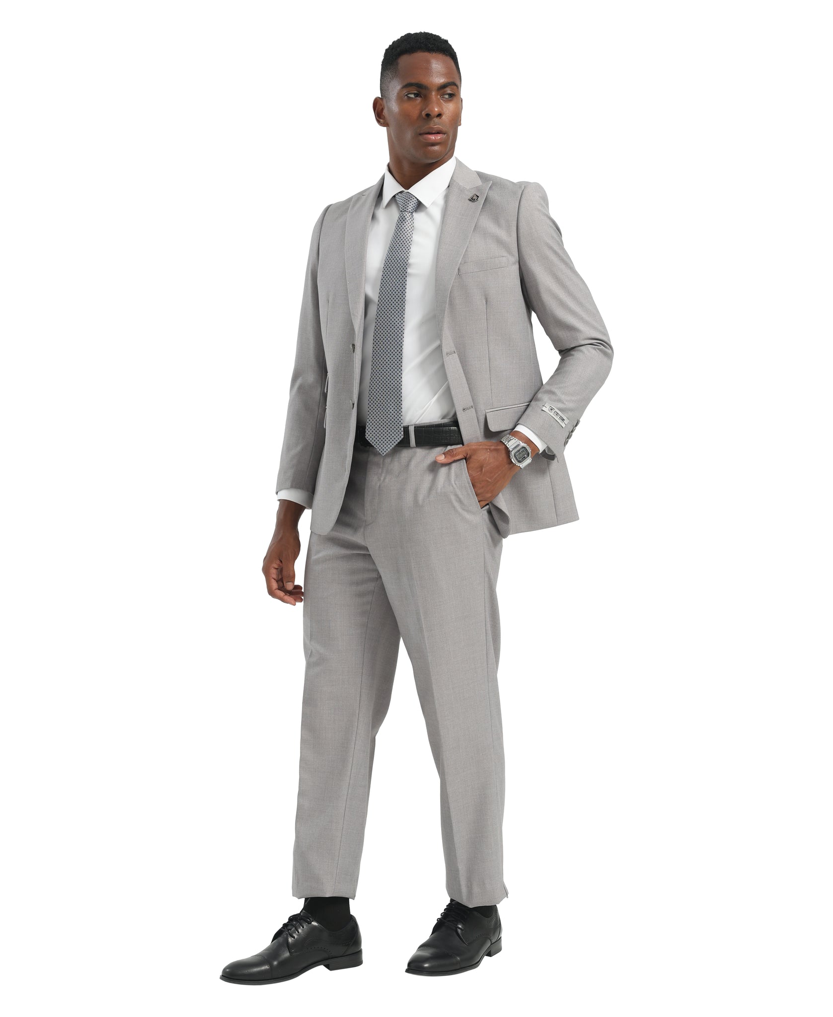 Mens Suit 2pc Light Grey Slim Fit Notch Lapel Suits