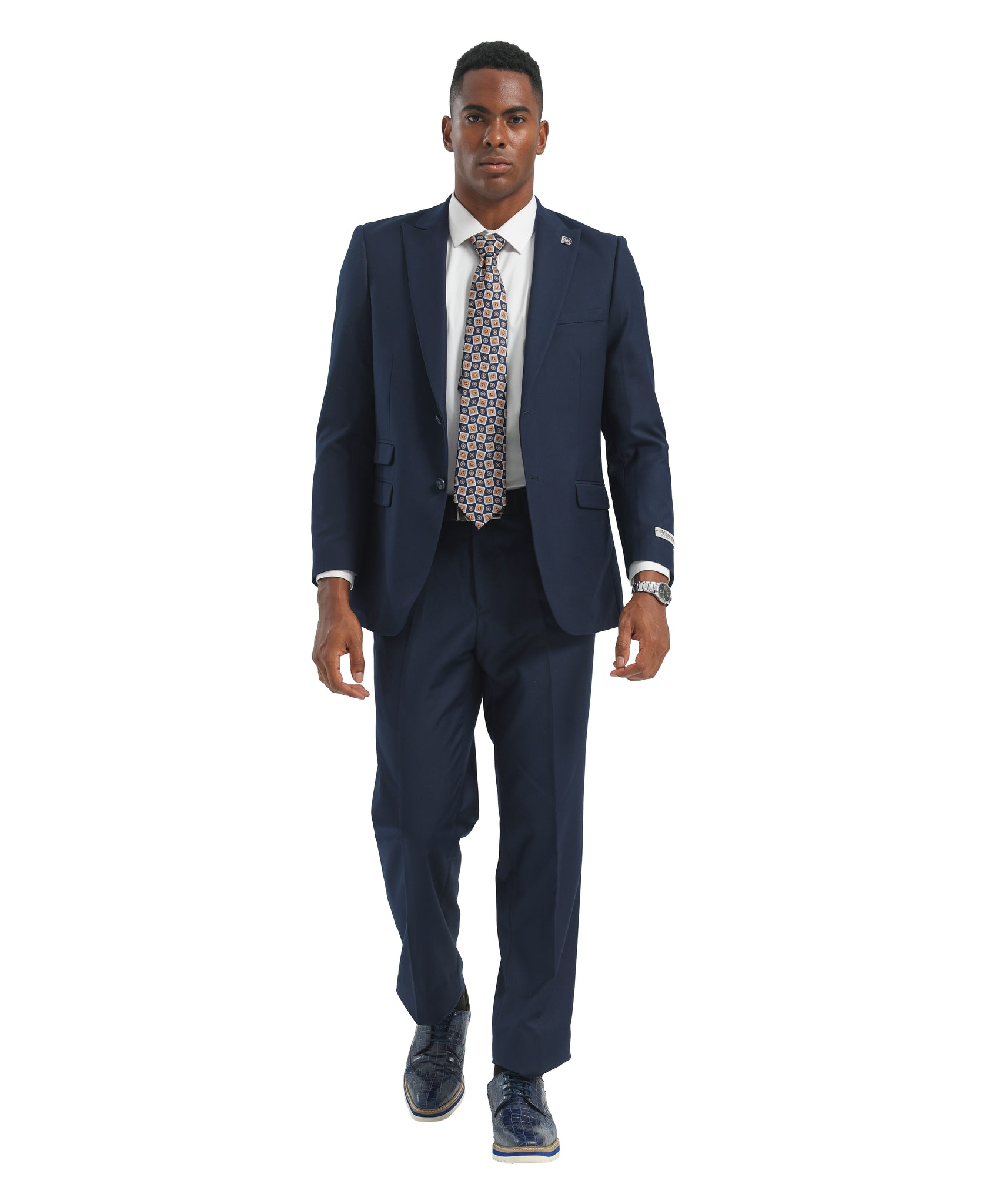 Mens Suit 2pc Navy Slim Fit Notch Lapel Suits