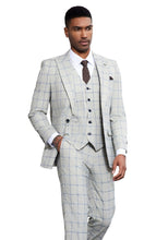 Load image into Gallery viewer, Stacy Adams Men&#39;s Light Blue Windowpane 3 Piece Suit Wide Lapels
