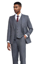 Load image into Gallery viewer, Stacy Adams Men&#39;s Blue Heathered 3 Piece Suit Wide Lapels
