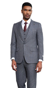 Stacy Adams Men's Blue Heathered 3-Piece Suit Wide Lapels